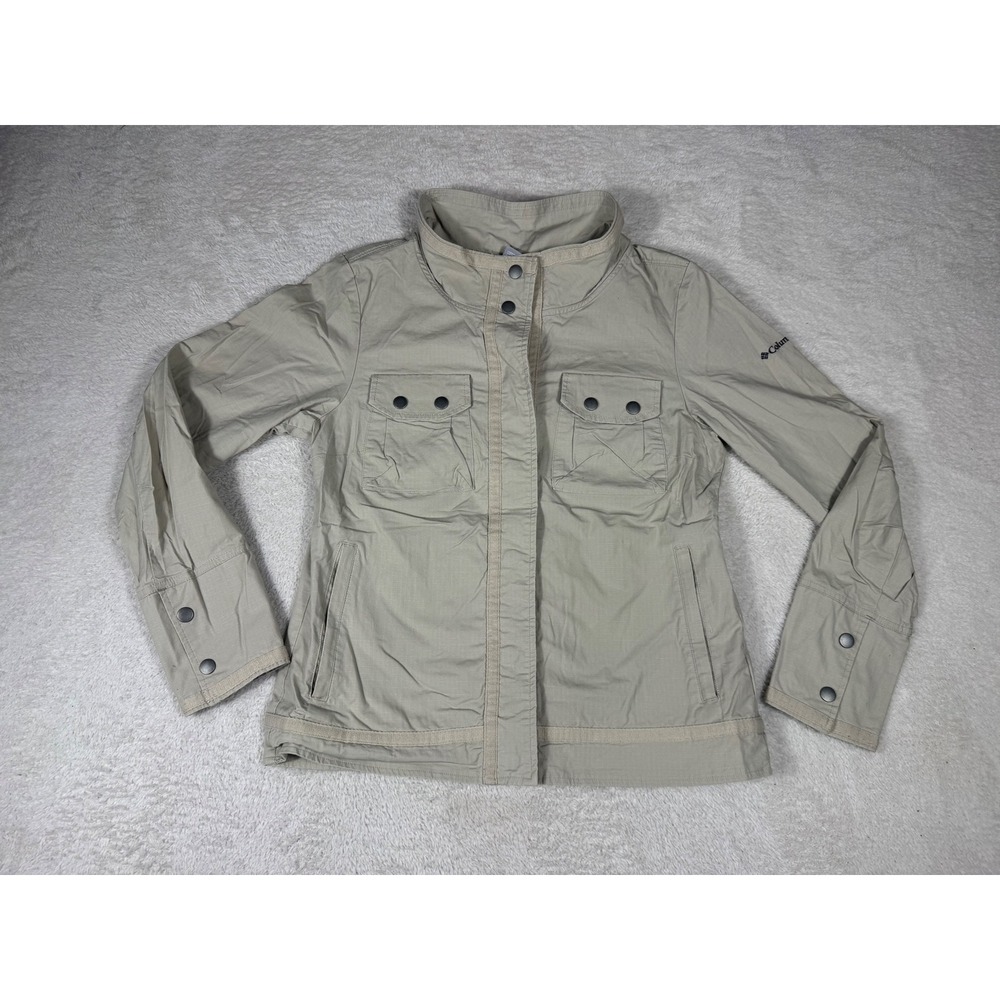 Columbia Utility Jacket Women Medium Khaki Omni-Shade Ripstop Safari Hiking Coat